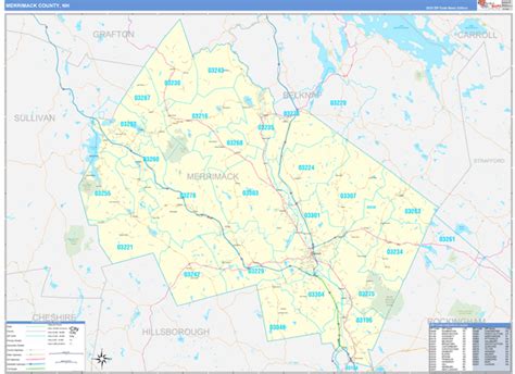 Merrimack County, NH Zip Code Wall Map Basic Style by MarketMAPS - MapSales