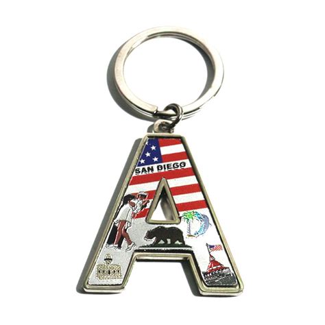 Keychain Letters Metal Alphabet Key Chain Enamel Flag Keyring - Metal ...