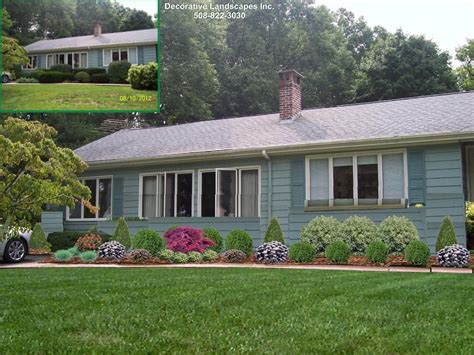 Front Yard Landscape Design, MA | Ranch house landscaping, Front yard landscaping design, House ...