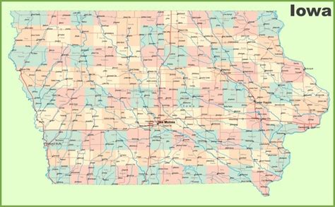 Large detailed map of Iowa with cities and towns