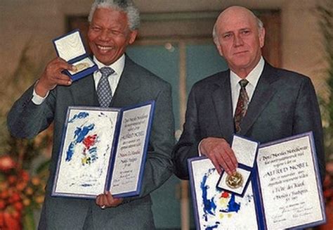 Nelson Mandela and FW de Klerk receive the Nobel Peace Prize – Nelson ...