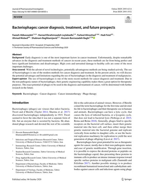 (PDF) Bacteriophages: cancer diagnosis, treatment, and future prospects