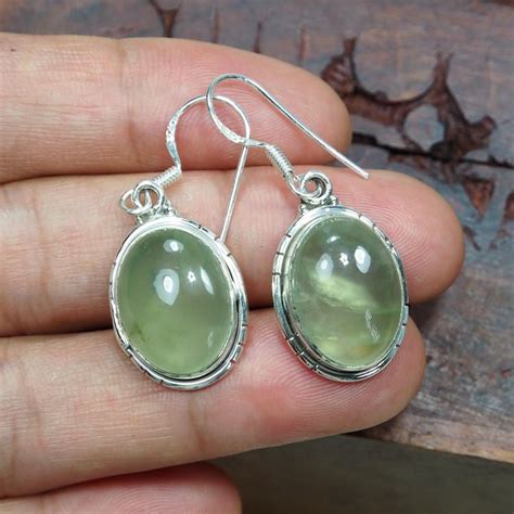 Natural Prehnite Unique 925 Sterling Silver Earrings Prehnite Earrings-Genuine Prehnite Jewelry ...