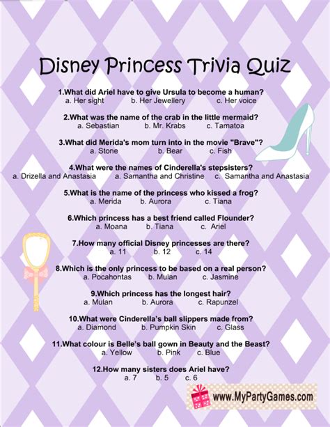 Free Printable Disney Princesses Trivia Quiz