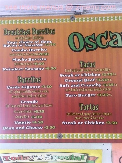 Online Menu of Oscars Taco Grande Restaurant, Anchorage, Alaska, 99510 - Zmenu