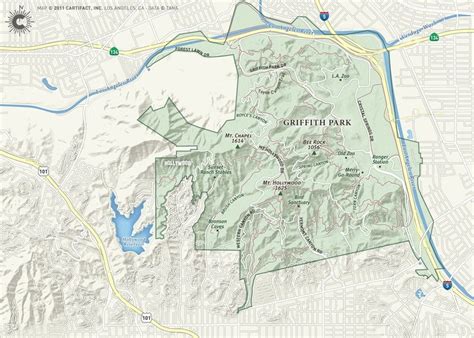 Relief map of Griffith Park, showing general location of Old Zoo (blue ...