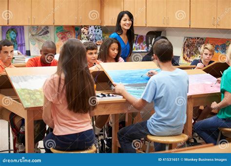 High School Art Class With Teacher Stock Image - Image of american ...