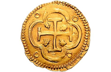 Spanish Doubloon - Gold Coin Spanish Escudo, double excellentes, Rare Toledo mint.Trigo 78 ff, F