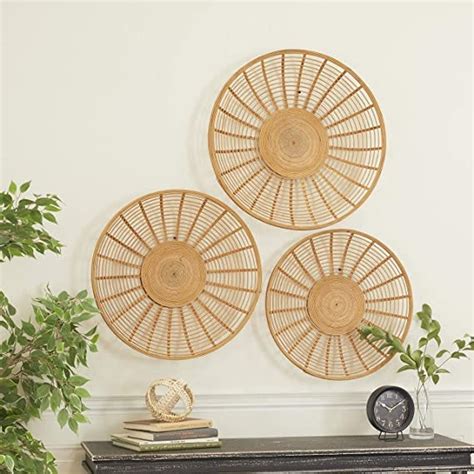 Deco 79 Wood Plate Handmade Basket Wall Decor, Set of 3 24", 22", 20"H, Brown - Laibamjad - Medium