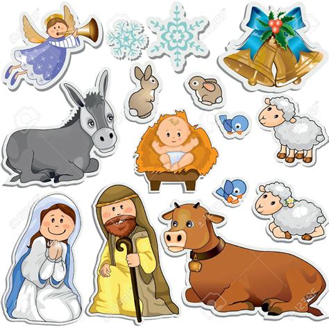 Set of Christmas stickers representing the characters of the holy ...