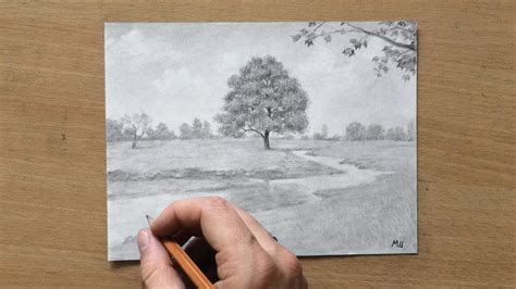 Landscape Drawing Graphite Pencil Sketch - YouTube