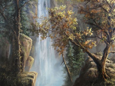 "Autumn Waterfall" Oil Painting by Kevin Hill Watch short oil painting ...