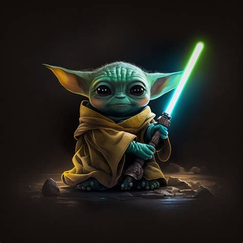 Baby Yoda Holding Lightsaber .PNG File - Etsy