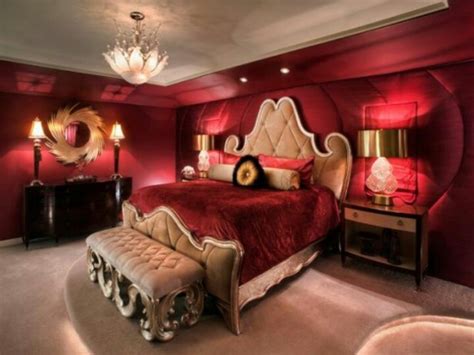 Romantic red Victorian modern classic bedroom | Red bedroom design, Red ...