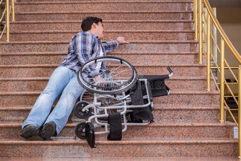 The Disabled Man on Wheelchair Having Trouble with Stairs Stock Image - Image of injured, help ...