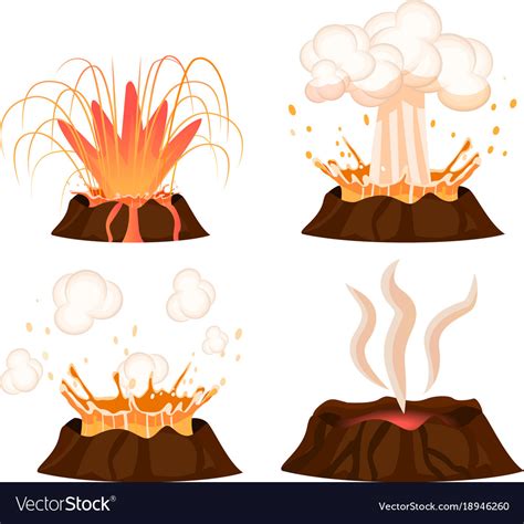 Volcanic eruption stages collection Royalty Free Vector