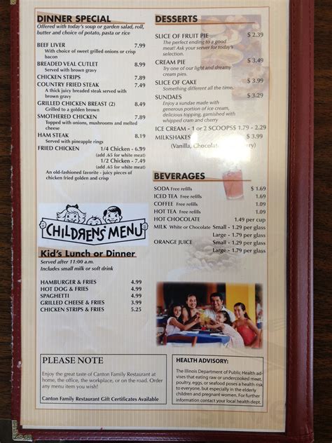 Canton Family Restaurant menu in Canton, Illinois, USA