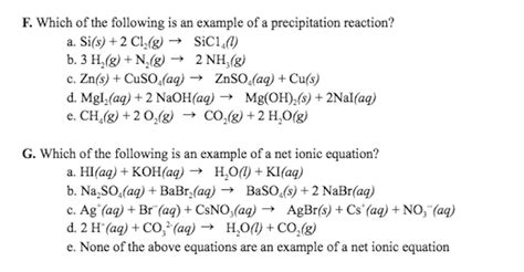 Precipitation Reaction Examples