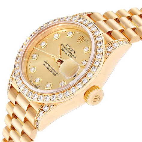 Rolex President Datejust 26mm Yellow Gold Diamond Ladies Watch 69238 ...