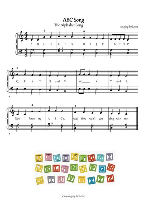 ABC Song Piano Sheet Music PDF for ownload, Piano Tutorials