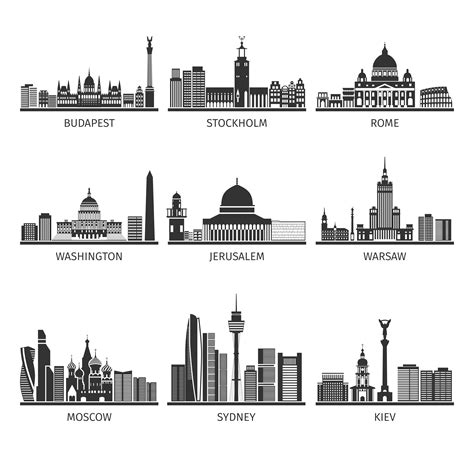 World Famous Cityscapes Black Icons Set 479349 Vector Art at Vecteezy