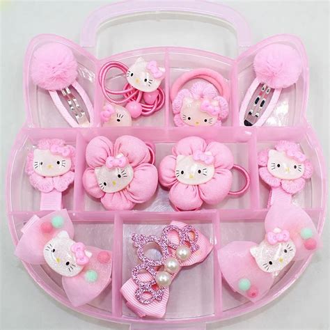 FANRAR Lovely Cartoon Pink hello kitty Kids jewelry Set Cat ears Flower ...