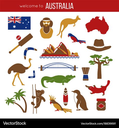 Set of australia culture symbols collection icons Vector Image