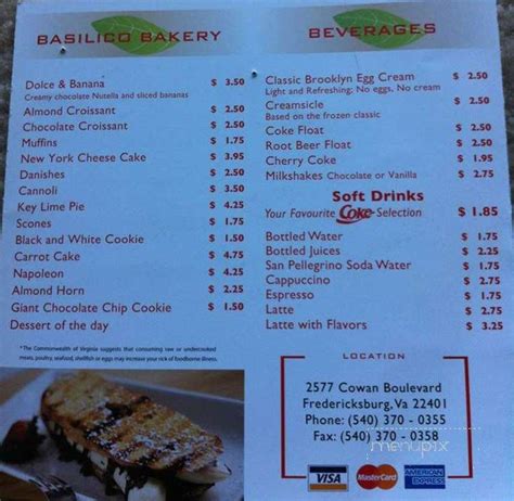 Menu of Basilico NY Deli in Fredericksburg, VA 22401