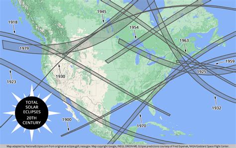 National Eclipse | Eclipse Maps | 20th Century Total Solar Eclipses in the Contiguous U.S.