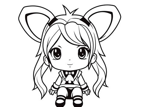 Smiling Anime Bunny Girl Drawing - Coloring Page