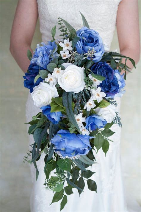 Cascade Bouquet Blue Bouquet White Blue Bouquet Silk | Etsy | Wedding flowers, Cascading wedding ...