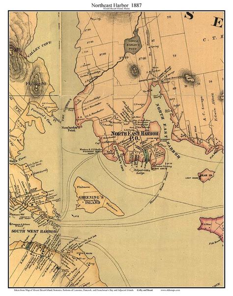 Northeast Harbor, Maine Old Map Custom Print Colby & Stuart 1887 - Cities Other MDI ColbyStuart ...