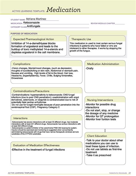 Ketoconazole med card - ACTIVE LEARNING TEMPLATE: Medication STUDENT ...