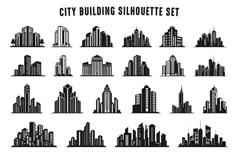 City Building Silhouette vector set, City Buildings Logo vector icon ...