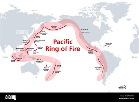 Pacific Ring of Fire, world map with oceanic trenches. The Rim of Fire ...