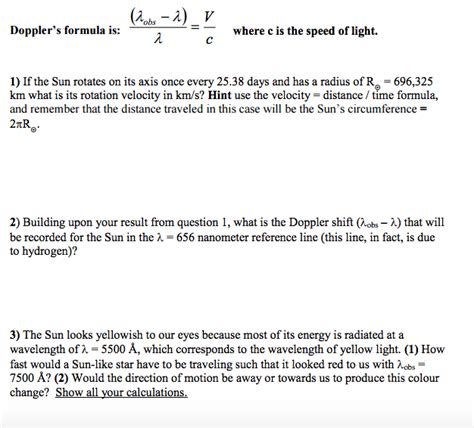 Solved Doppler's formula is: (lambda_obs - lambda)/lambda = | Chegg.com