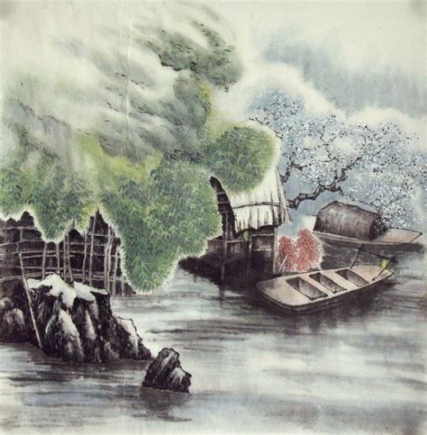 Chinese Painting: Boat, river - Chinese Painting CNAG221774 - Artisoo.com