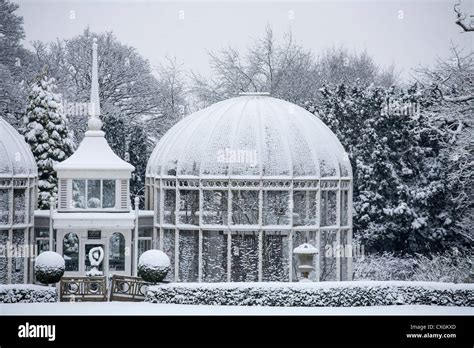 Birmingham Botanical Gardens and Glasshouses Edgbaston Birmingham England in the snow Stock ...