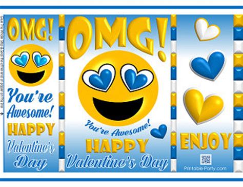 Printable Emoji Heart Valentine's Day Greetings Treat Gift Bags Blue Yellow Potato Chip Bag ...