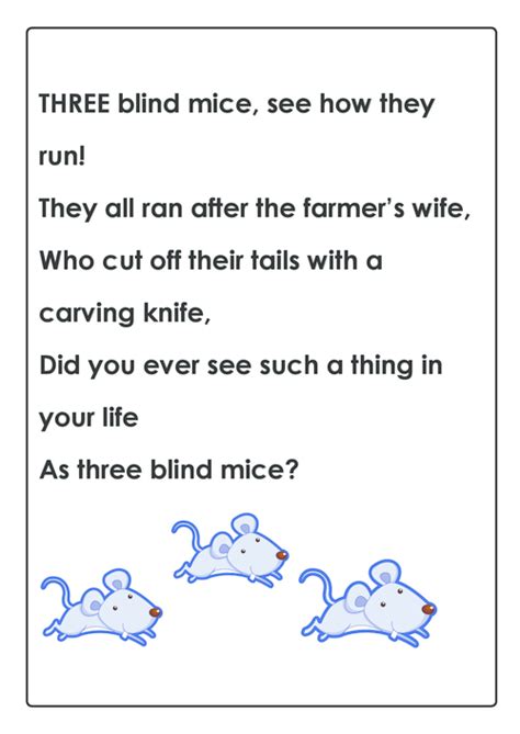 Three Blind Mice Nursery Rhyme - KidsPressMagazine.com | Rhymes for kids, Three blind mice ...