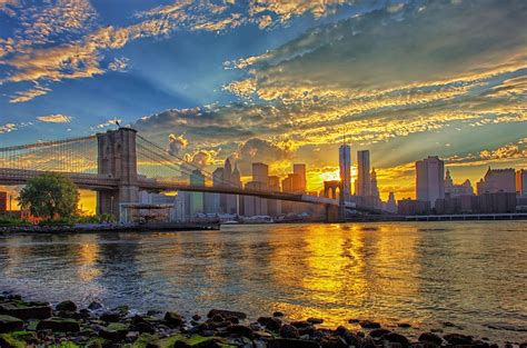 Bridges Brooklyn Bridge Sunrise Beautiful New York Sky Wallpaper Wide : Wallpapers13.com