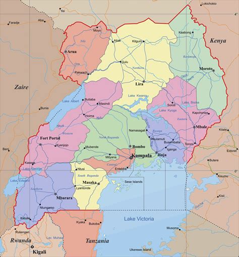 Detailed administrative map of Uganda with cities and highways | Vidiani.com | Maps of all ...