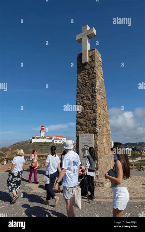 Cabo da Roca, Portugal - People at Monument announcing Cabo da Roca as the westernmost point of ...