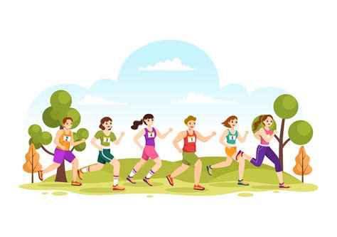 Marathon Race Illustration with People Running, Jogging Sport ...