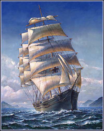 Four-masted barque. Painting by John Stephens. | Tall Ship Favorites ...