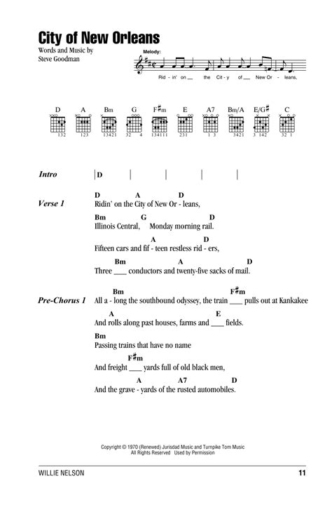 City Of New Orleans by Willie Nelson - Guitar Chords/Lyrics - Guitar ...