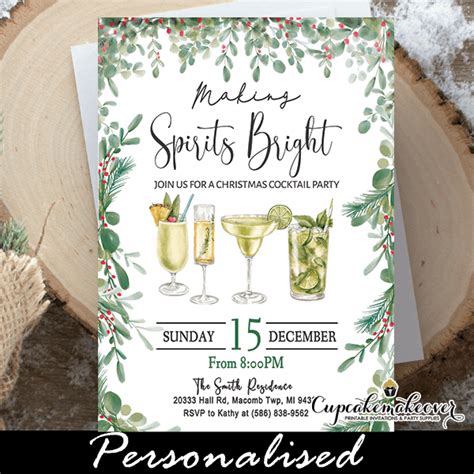 Christmas Cocktail Party Invitations, Greenery Making Spirits Bright ...