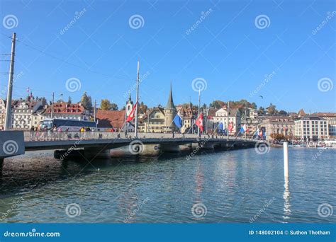 View of Chapel Bridge on Lake Luzern Editorial Stock Image - Image of footbridge, church: 148002104