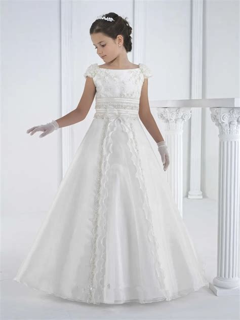 2016 First Communion Dresses Floor Length Princess White Flower Girl Dresses White Communion ...