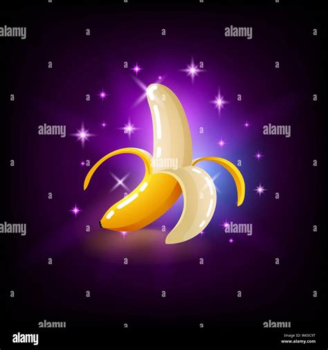 Bright yellow banana fruit with sparkles, slot icon for online casino or logo for mobile game on ...
